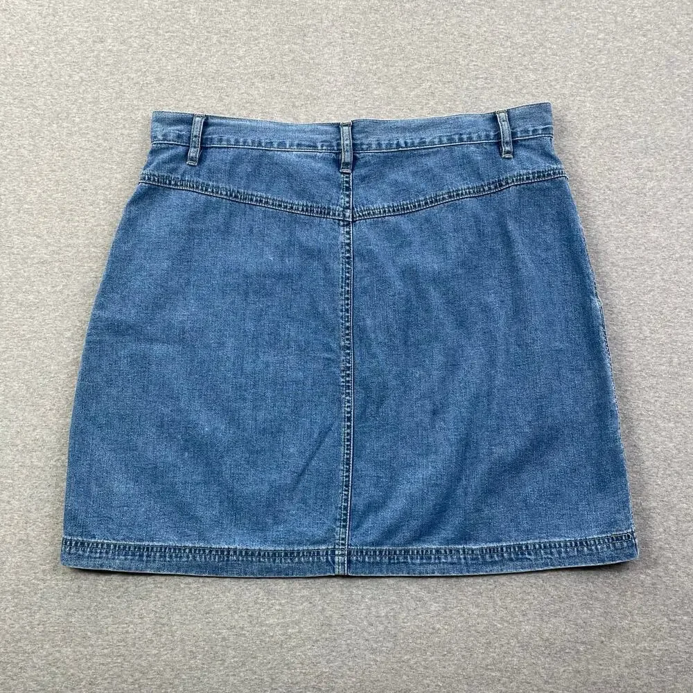 Vintage Old Navy Denim Skirt Womens 14 Blue Jean Pockets Y2K 90s Retro Preppy